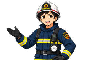 資産防衛隊 隊長のイラスト(案内ポーズ、上半身)