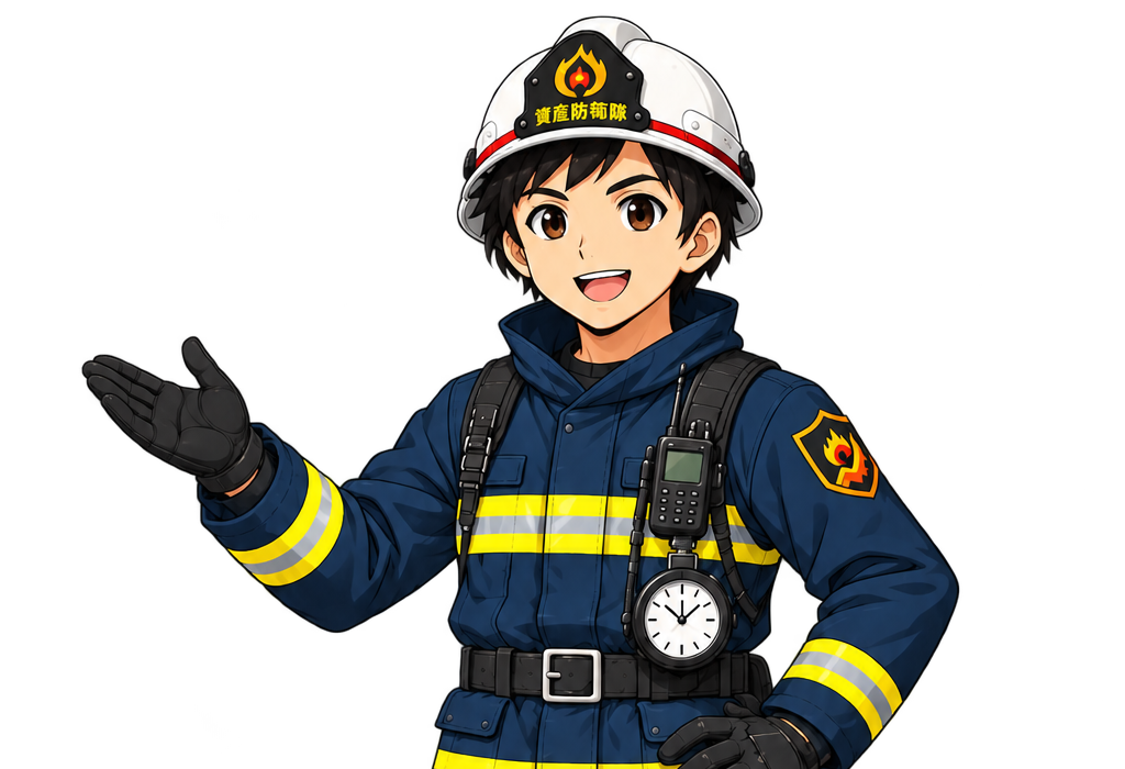 資産防衛隊 隊長のイラスト(案内ポーズ、上半身)