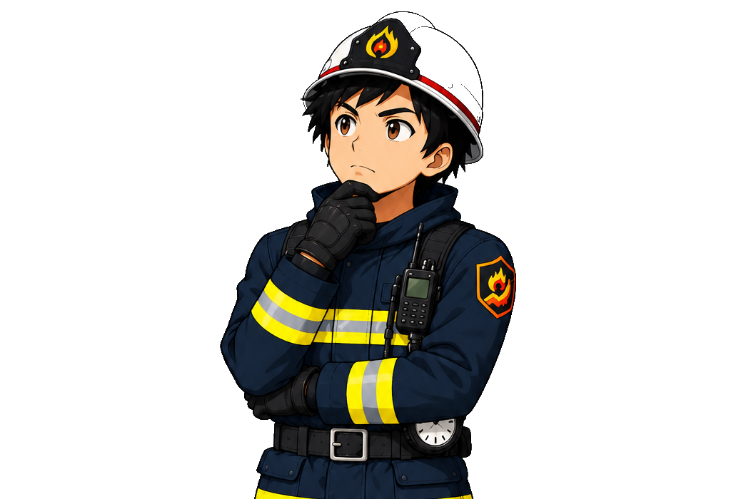 資産防衛隊 隊長のイラスト(考え込むポーズ、上半身)