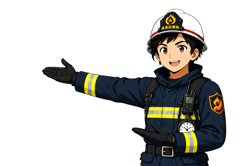 資産防衛隊 隊長のイラスト(説明・提示するポーズ、上半身)