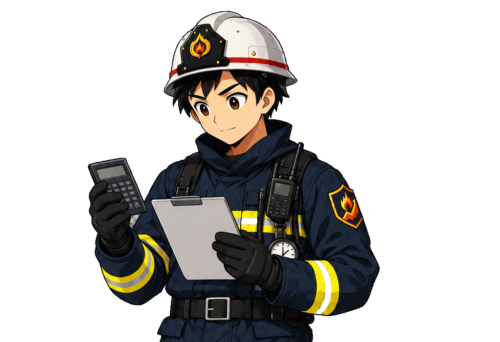 資産防衛隊 隊長のイラスト(電卓とクリップボードを持つポーズ、上半身)