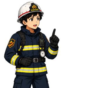 資産防衛隊 隊長のイラスト（注意を促すポーズ）