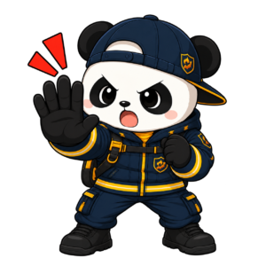 資産防衛隊 パン隊員のイラスト（注意ポーズ）